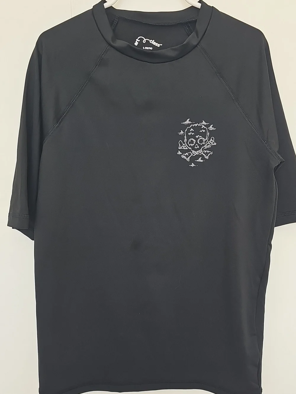 art class Black Short-Sleeve Swim Shirt Rashguard Skull Graphic Boys Sz L 12/14